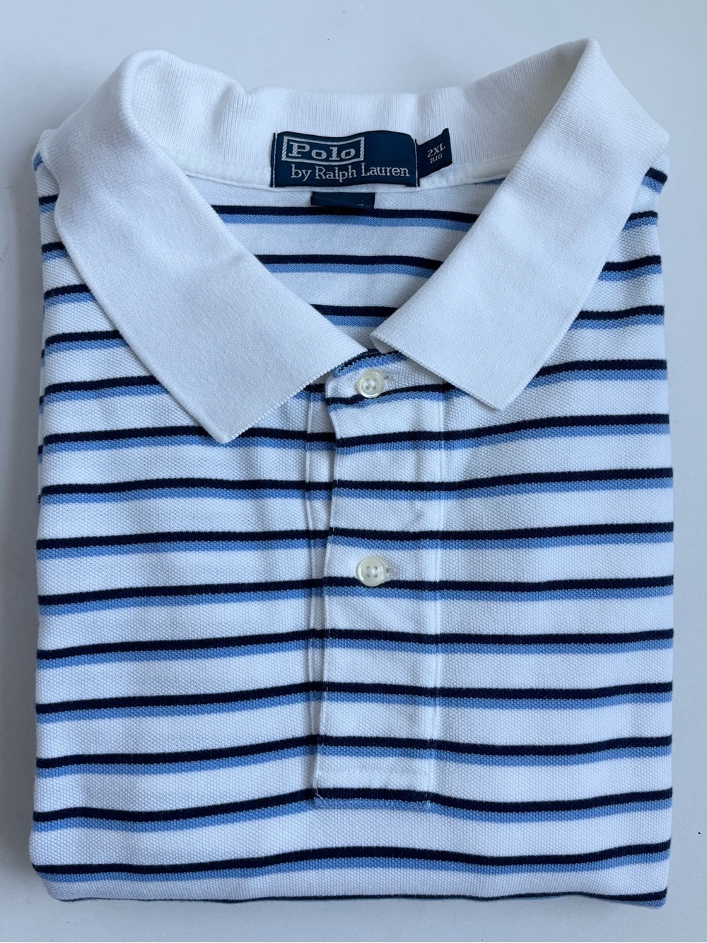 Polo by Ralph Lauren Shortsleeves Polo Shirt White Navy & Light Blue Striped 2XL